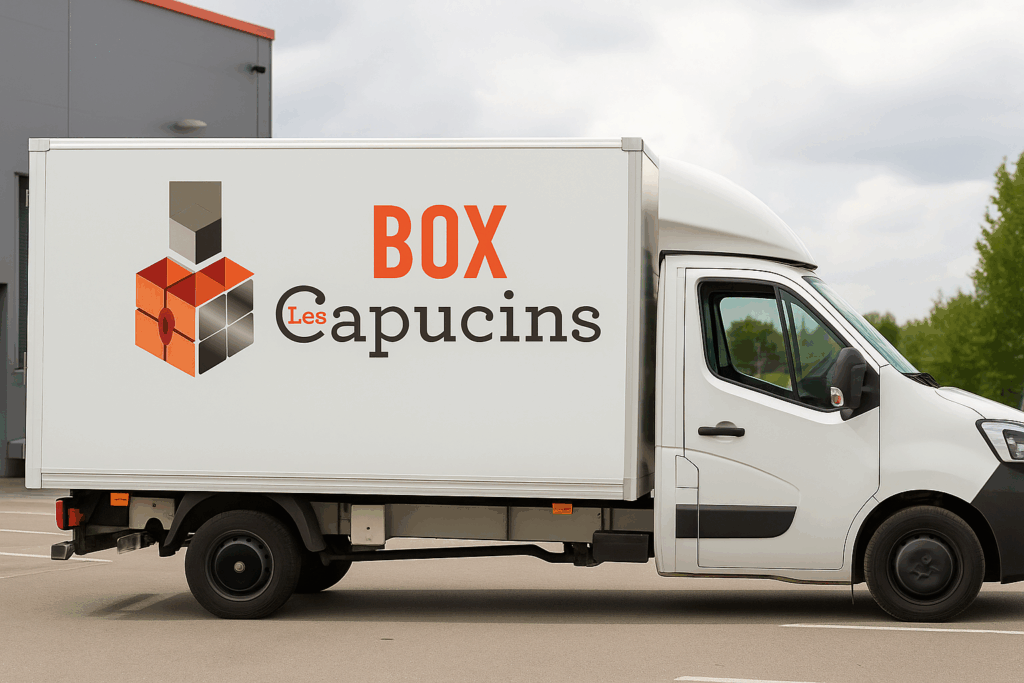 Notre camion Box les Capucins prêt à vous accompagner dans votre déménagement ou le transport vers votre box de stockage.