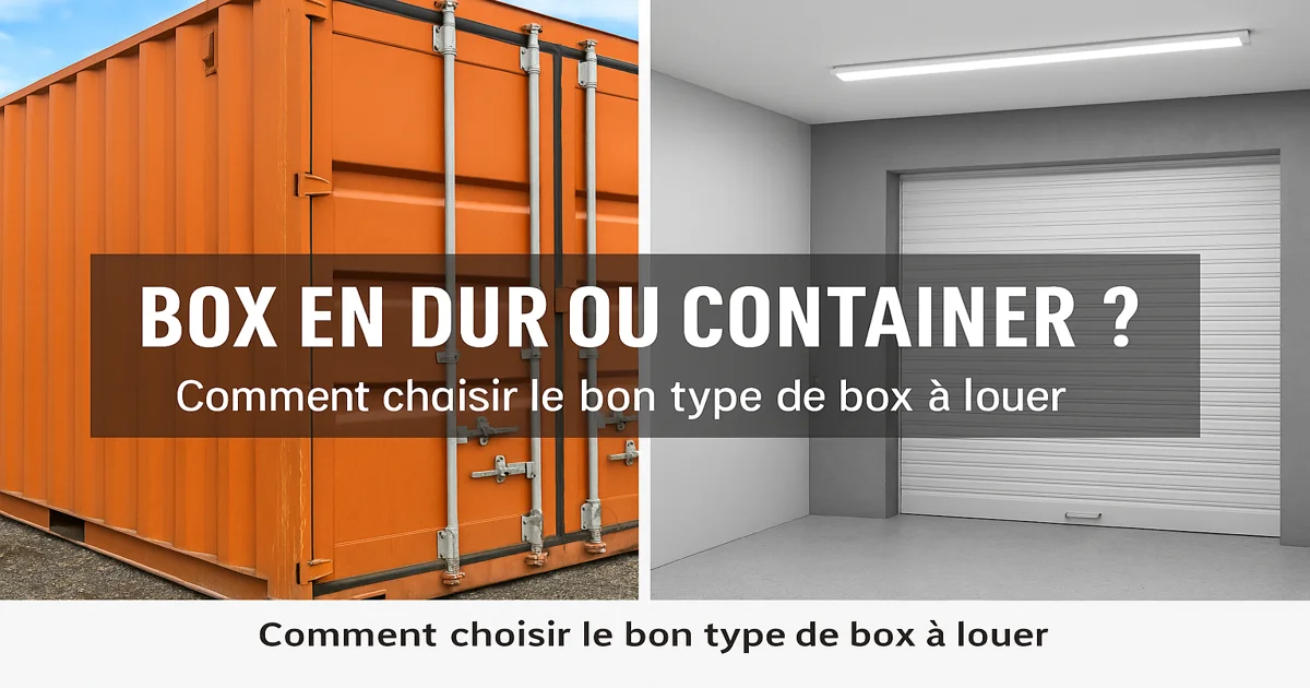 Comparatif entre un box en dur moderne et un container métallique de stockage — image illustrant les différences entre ces deux types de box à louer.