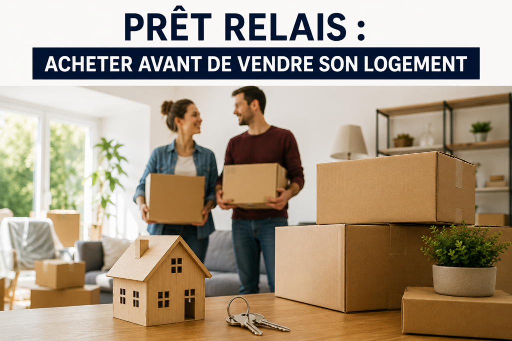 Couple préparant un déménagement avec des cartons dans le cadre d'un achat immobilier grâce à un prêt relais.