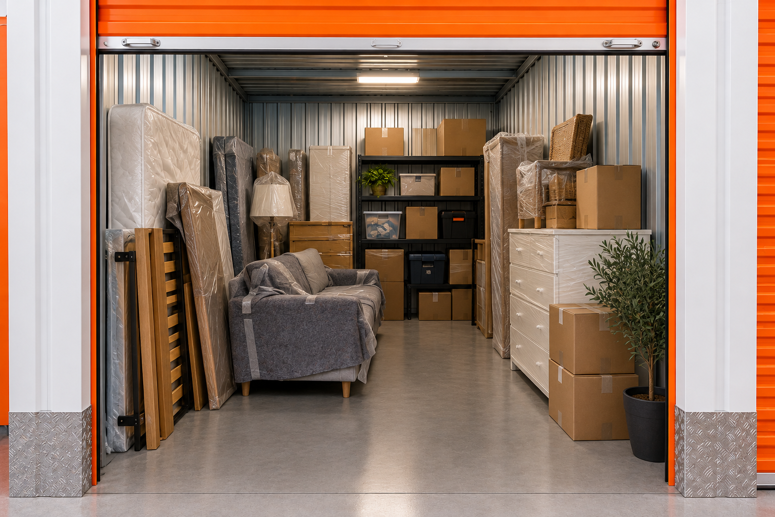 Meubles protégés et rangés dans un box de stockage